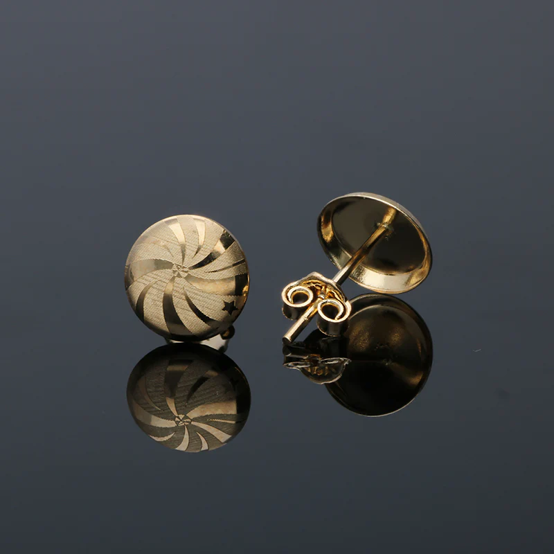 Gold Round Shaped Stud Earrings 18KT - FKJERN18KU3036 - Image 2