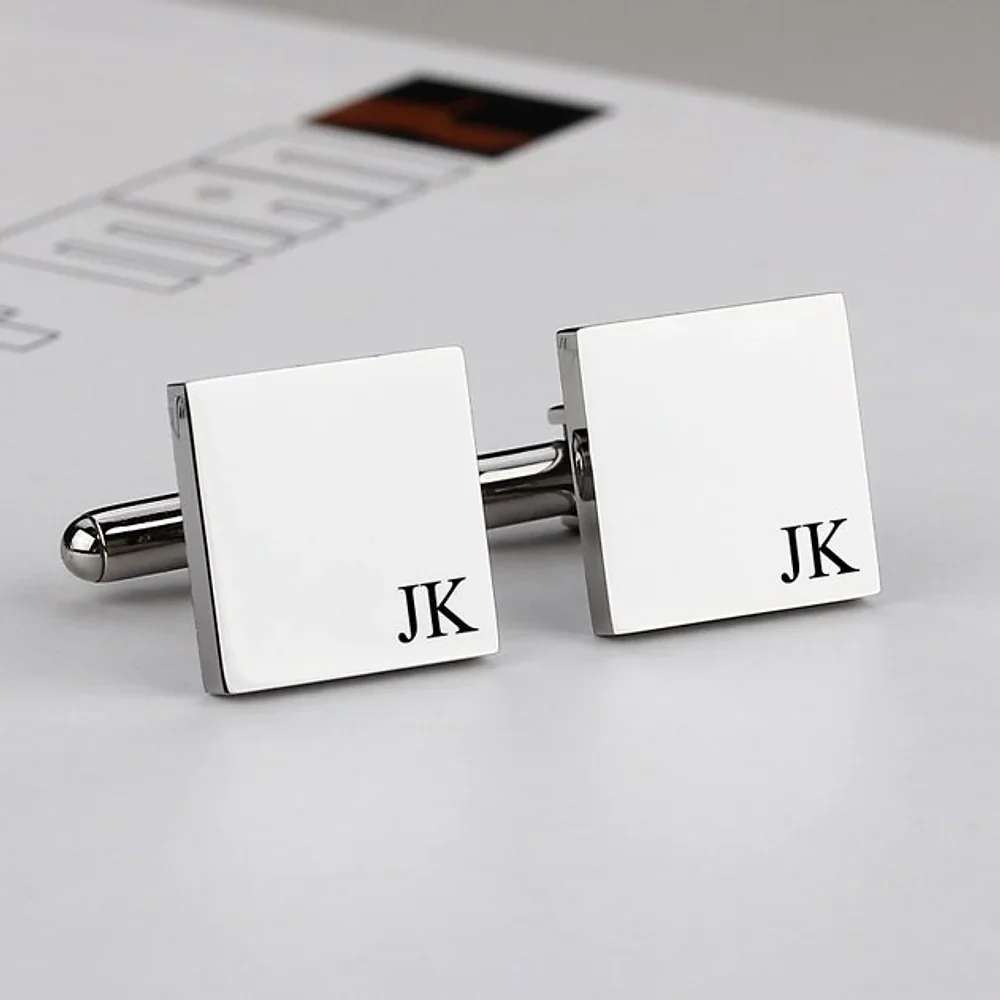 Gold & Silver Personalised Engraved Square Shape Cufflink - FKJCFLU6280 - Image 10