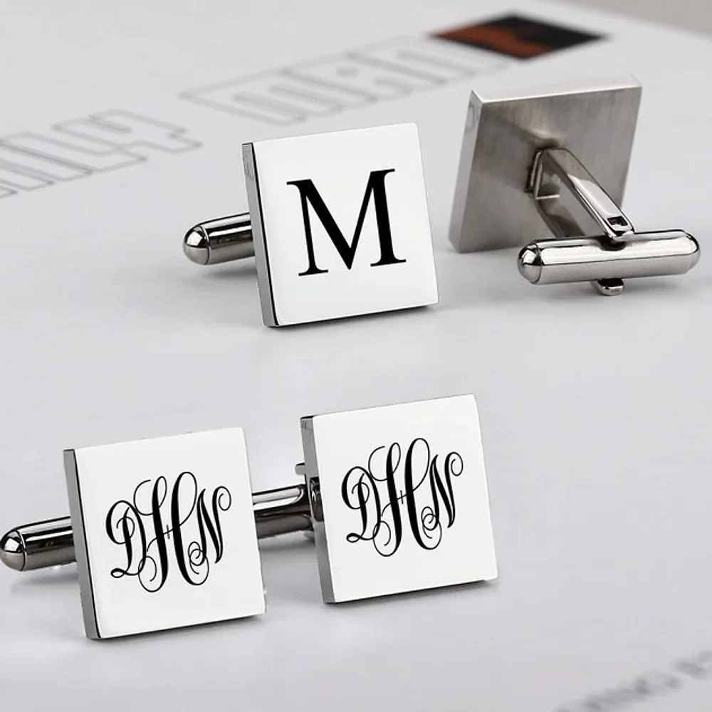 Gold & Silver Personalised Engraved Square Shape Cufflink - FKJCFLU6280 - Image 2