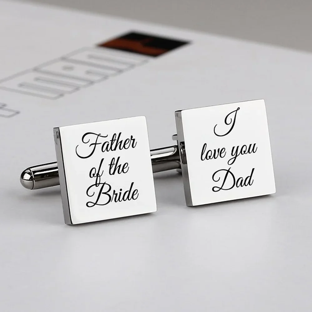 Gold & Silver Personalised Engraved Square Shape Cufflink - FKJCFLU6280 - Image 3