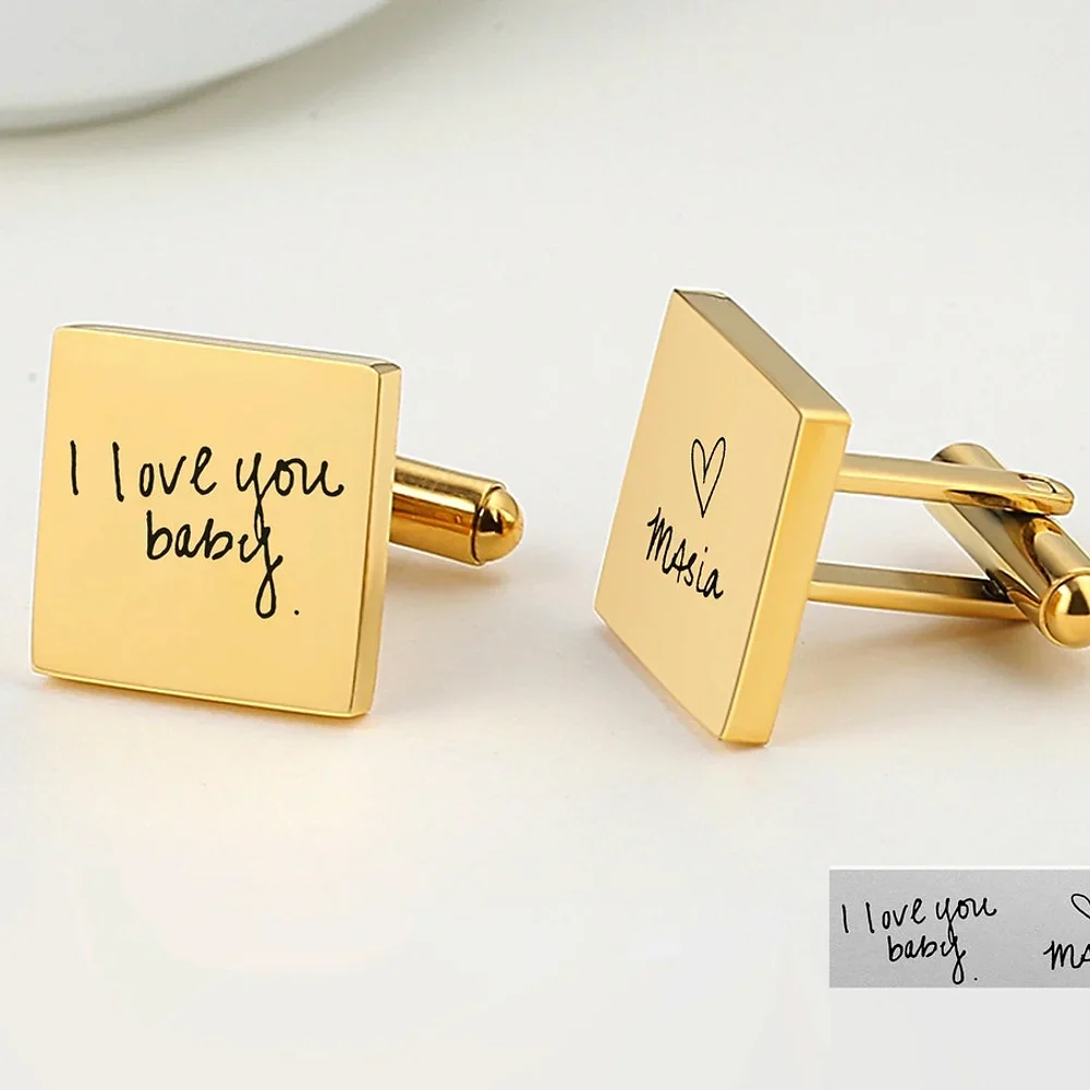 Gold & Silver Personalised Engraved Square Shape Cufflink - FKJCFLU6280 - Image 4