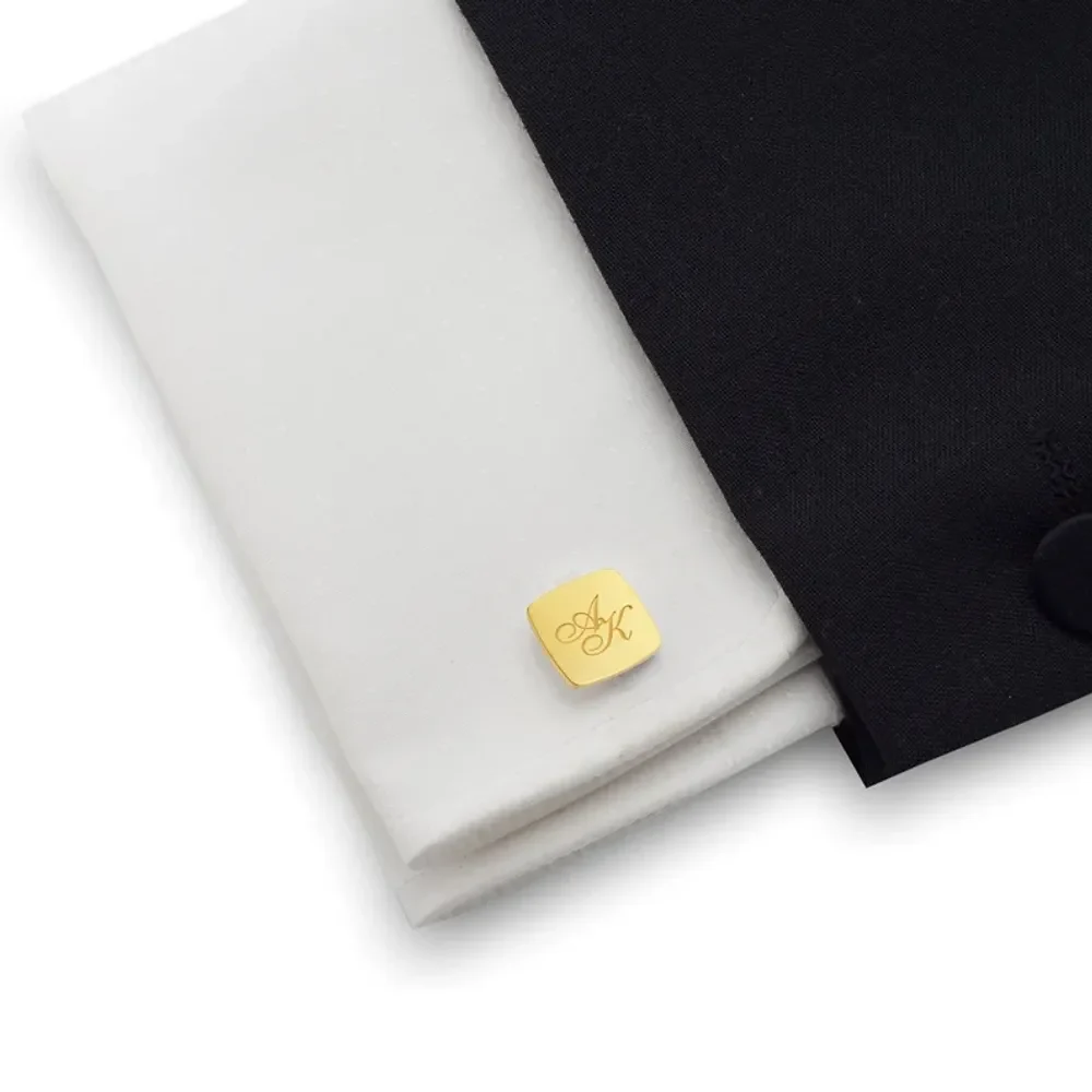 Gold & Silver Personalised Engraved Square Shape Cufflink - FKJCFLU6280 - Image 5