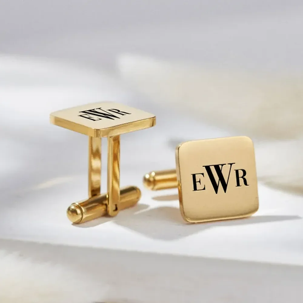 Gold & Silver Personalised Engraved Square Shape Cufflink - FKJCFLU6280 - Image 6