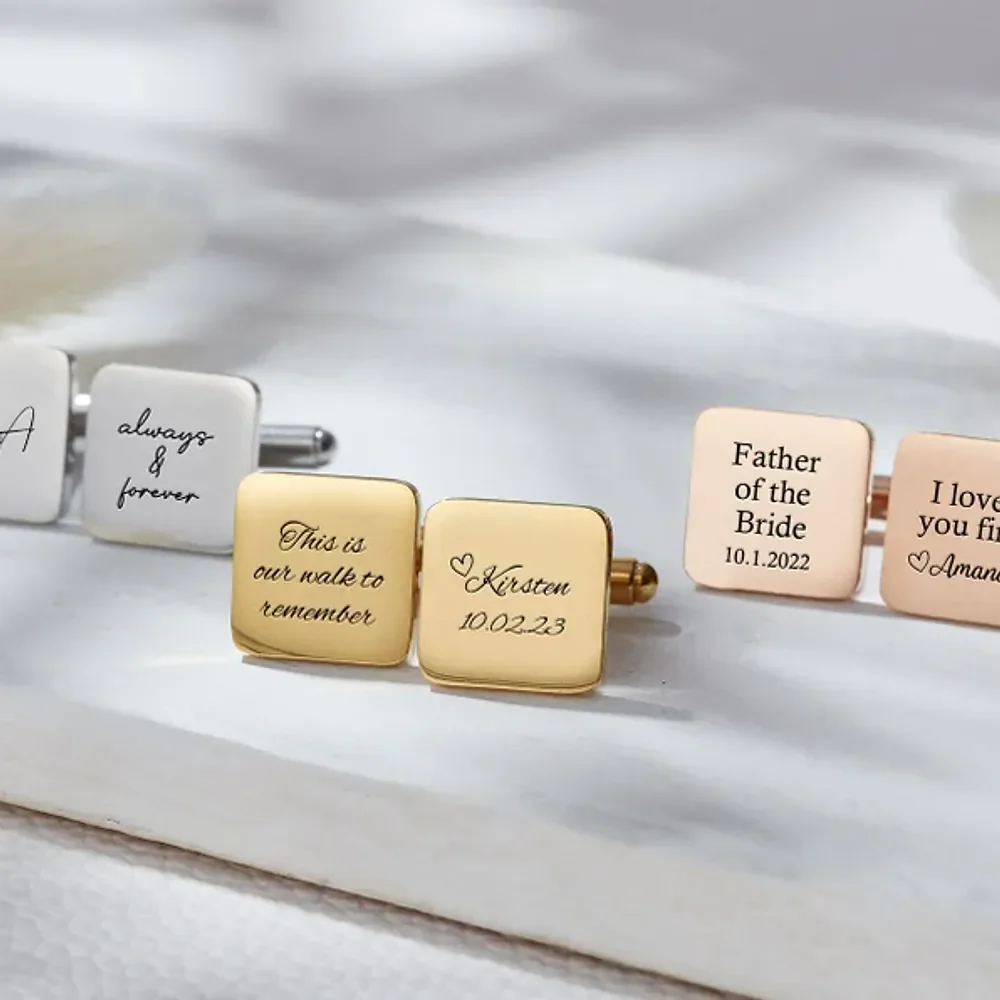 Gold & Silver Personalised Engraved Square Shape Cufflink - FKJCFLU6280 - Image 8