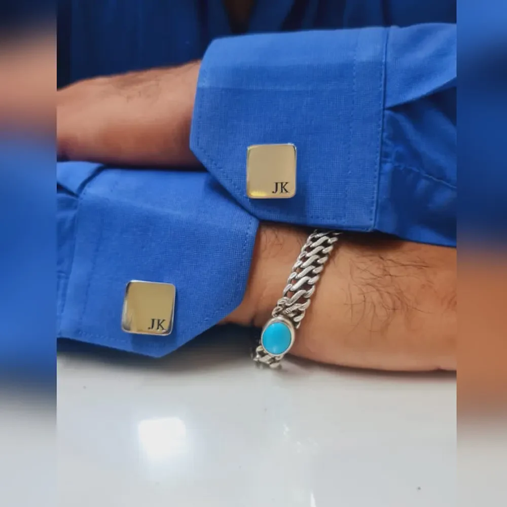 Gold & Silver Personalised Engraved Square Shape Cufflink - FKJCFLU6280 - Image 9