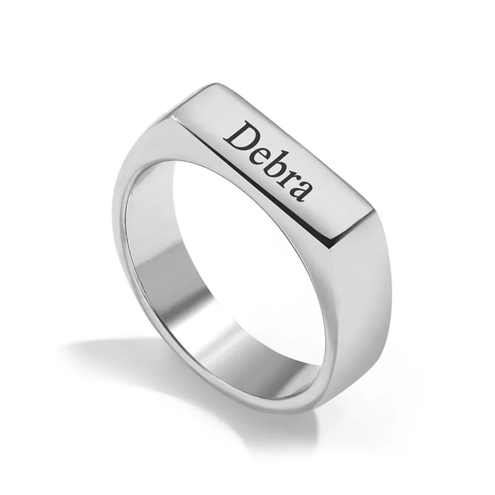 Gold & Silver Personalized Bar Stackable Name Ring - FKJRNU6235 - Image 2