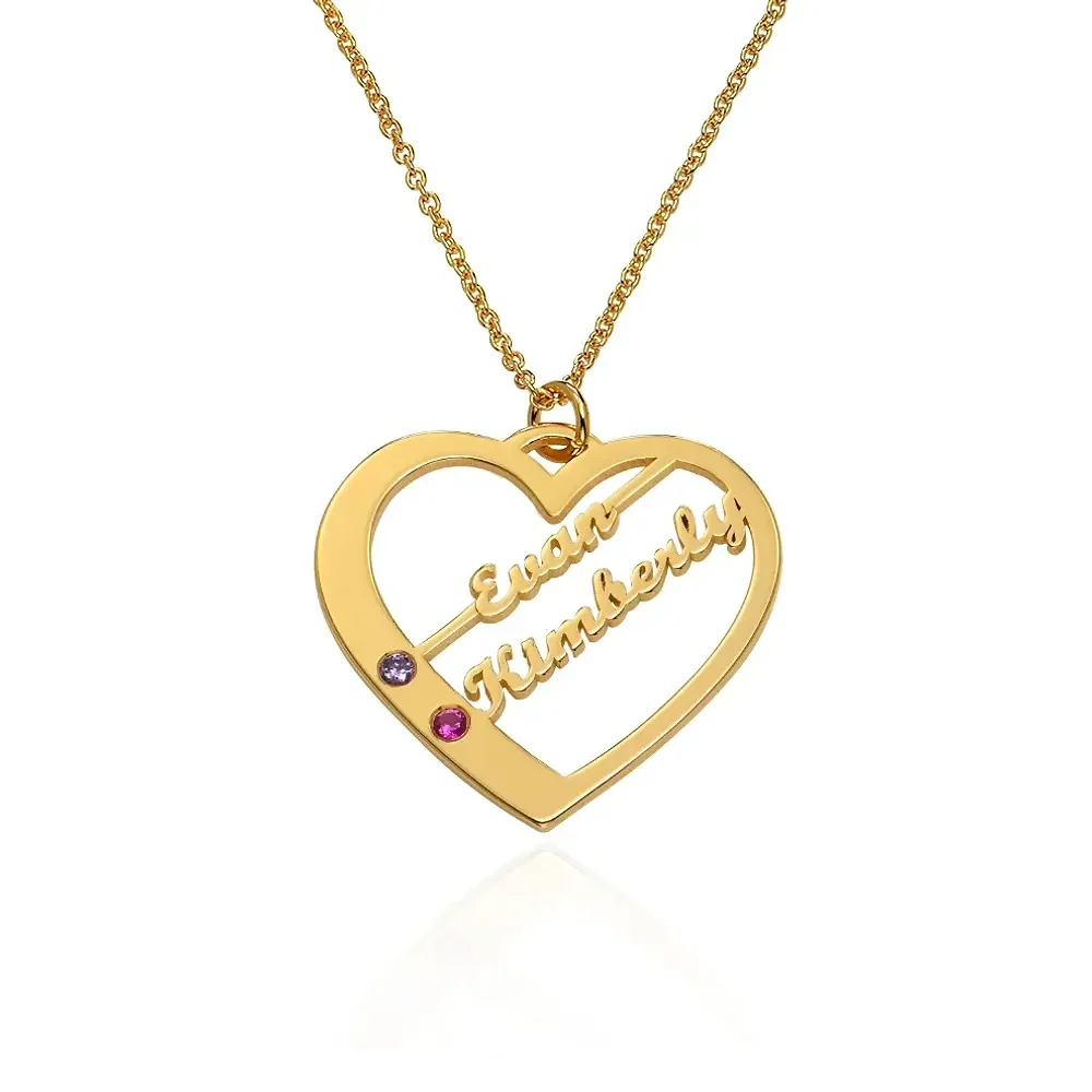 Gold & Silver Personalized Birthstone Heart with Names Necklace - FKJNKLU6160 - Image 2