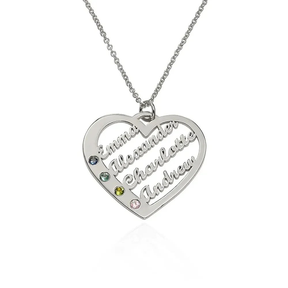 Gold & Silver Personalized Birthstone Heart with Names Necklace - FKJNKLU6160 - Image 4