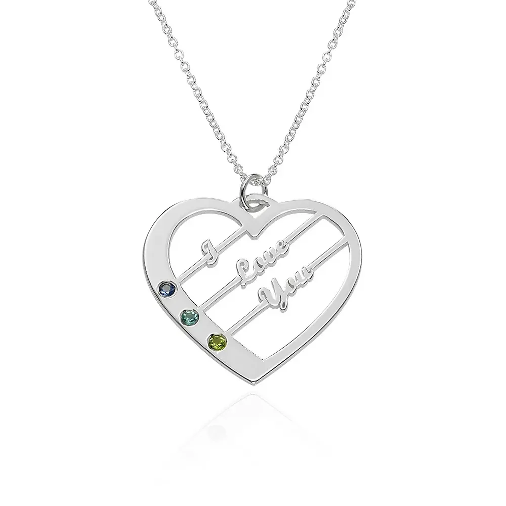 Gold & Silver Personalized Birthstone Heart with Names Necklace - FKJNKLU6160 - Image 5