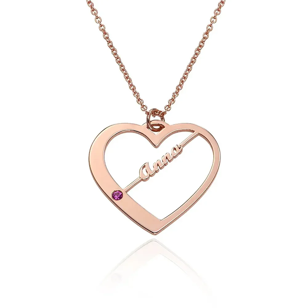 Gold & Silver Personalized Birthstone Heart with Names Necklace - FKJNKLU6160 - Image 6