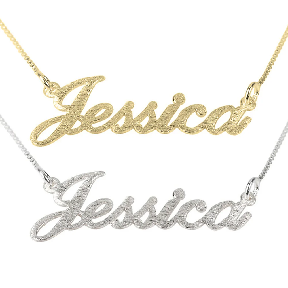 Gold & Silver Personalized Brushed Name Necklace - FKJNKLU6181