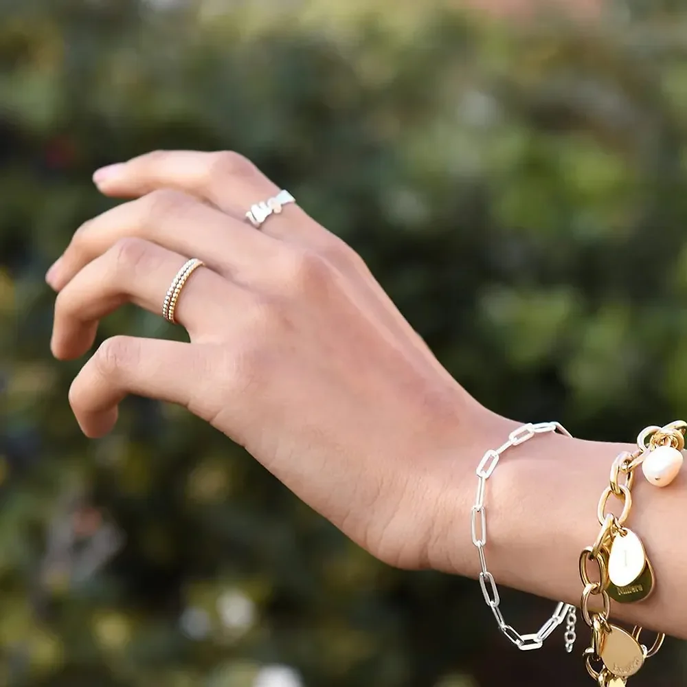 Gold & Silver Personalized Classic Bead Ring - FKJRNU6241 - Image 2