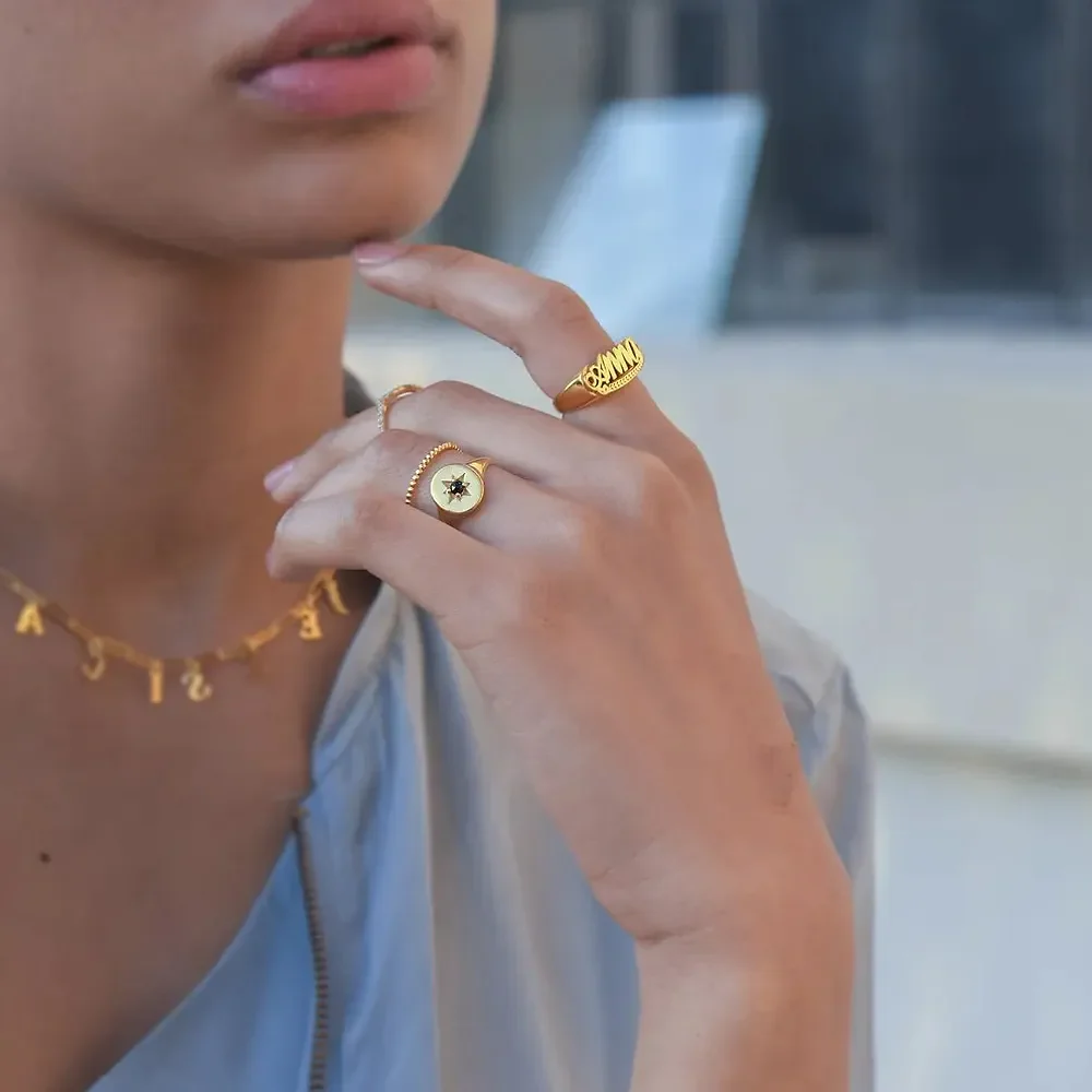 Gold & Silver Personalized Classic Bead Ring - FKJRNU6241 - Image 5