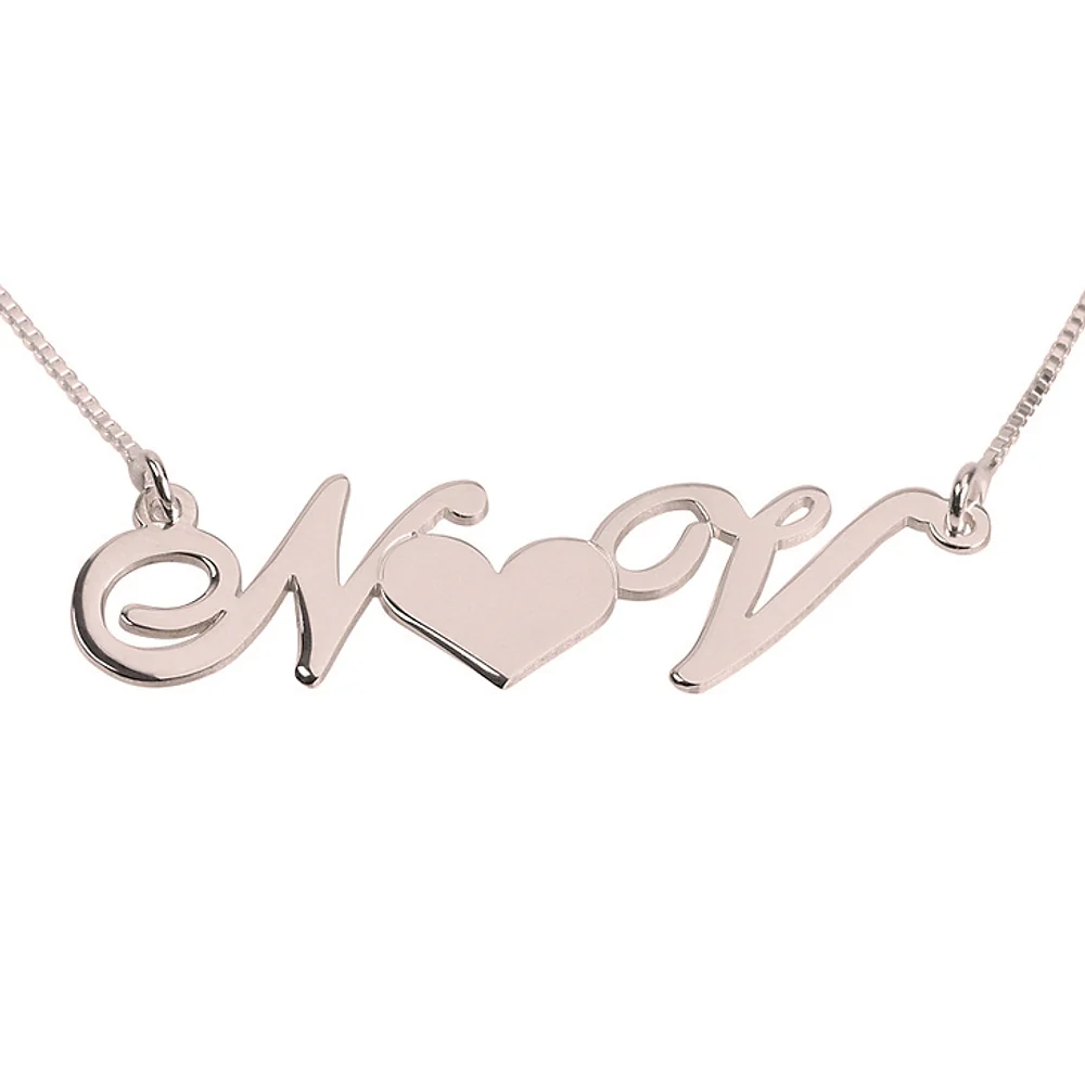 Gold & Silver Personalized Couple Initials Necklace With Heart - FKJNKLU6199 - Image 3