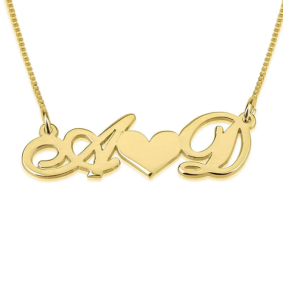 Gold & Silver Personalized Couple Initials Necklace With Heart - FKJNKLU6199 - Image 4