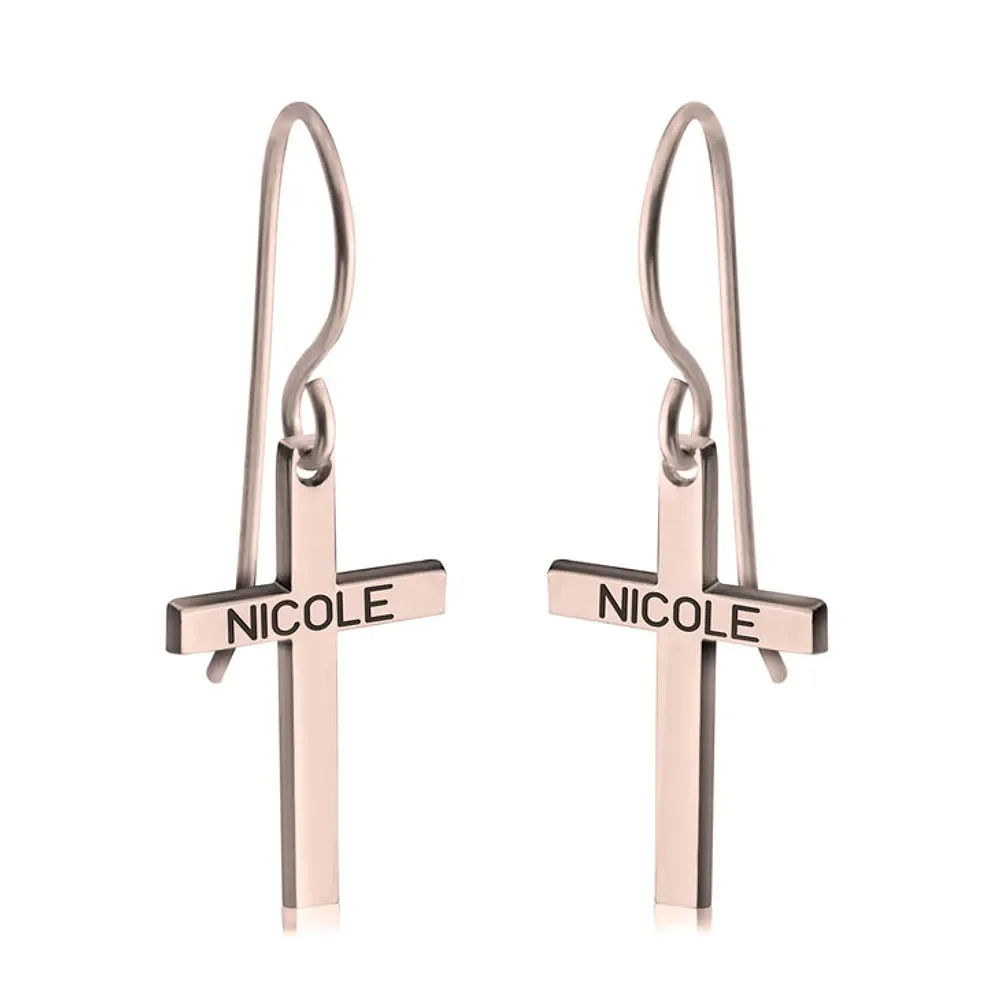 Gold & Silver Personalized Cross Name Earrings - FKJERNU6251 - Image 5