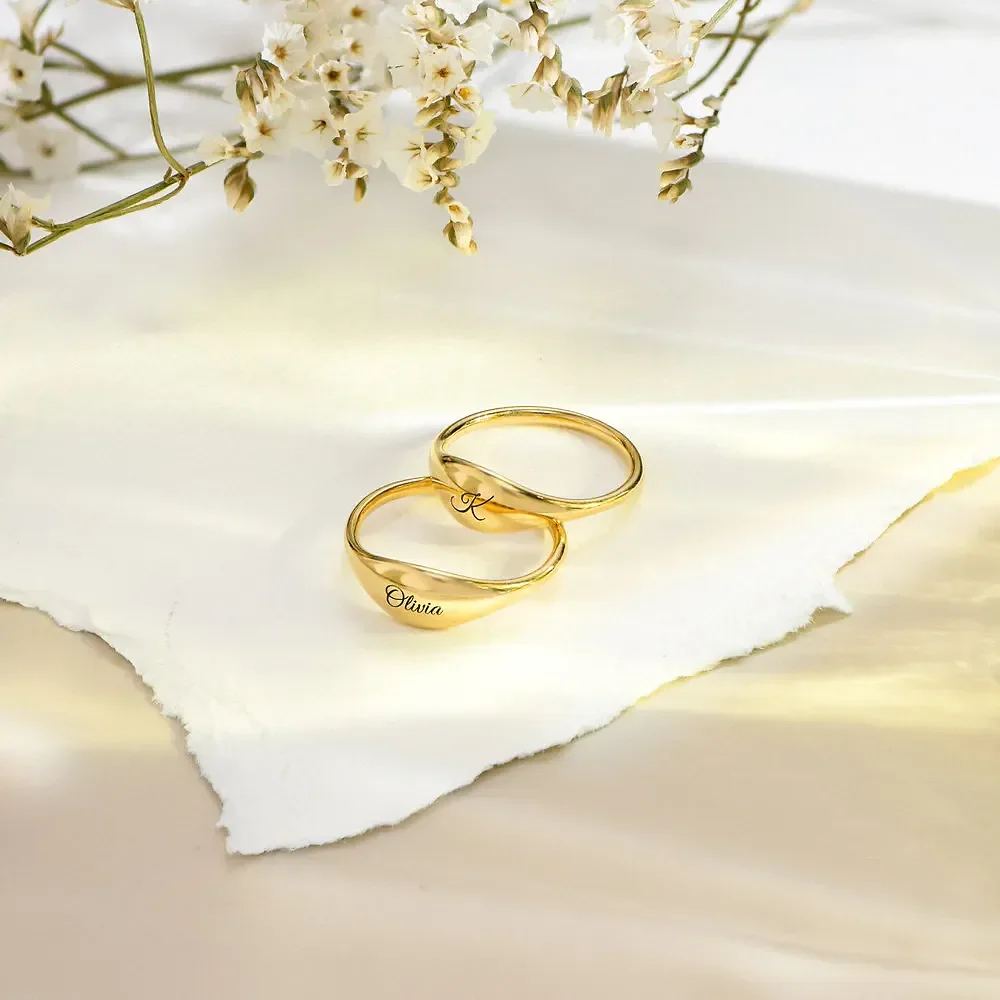 Gold & Silver Personalized Custom Engraved Signet Ring - FKJRNU6223 - Image 6