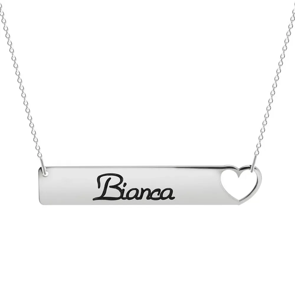 Gold & Silver Personalized Cut Out Heart Bar Necklace - FKJNKLU6179 - Image 2