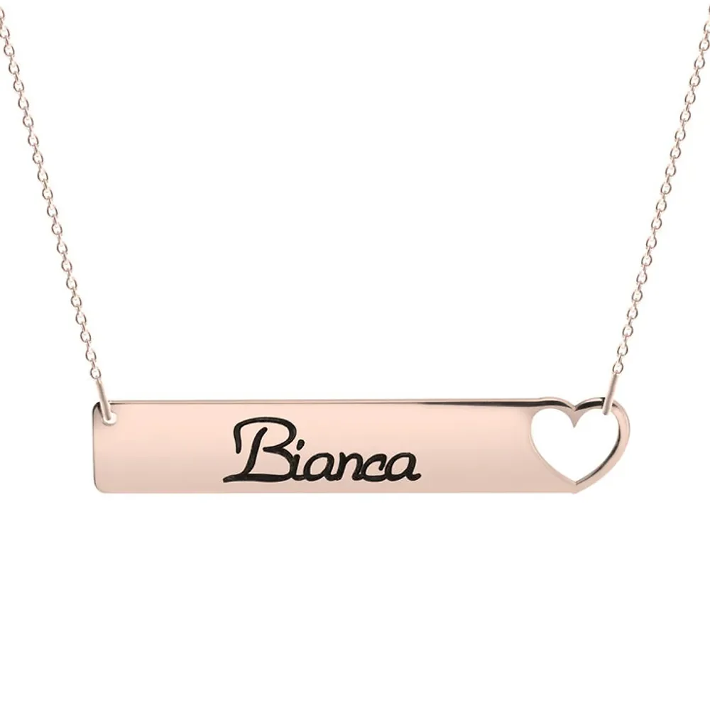 Gold & Silver Personalized Cut Out Heart Bar Necklace - FKJNKLU6179 - Image 3