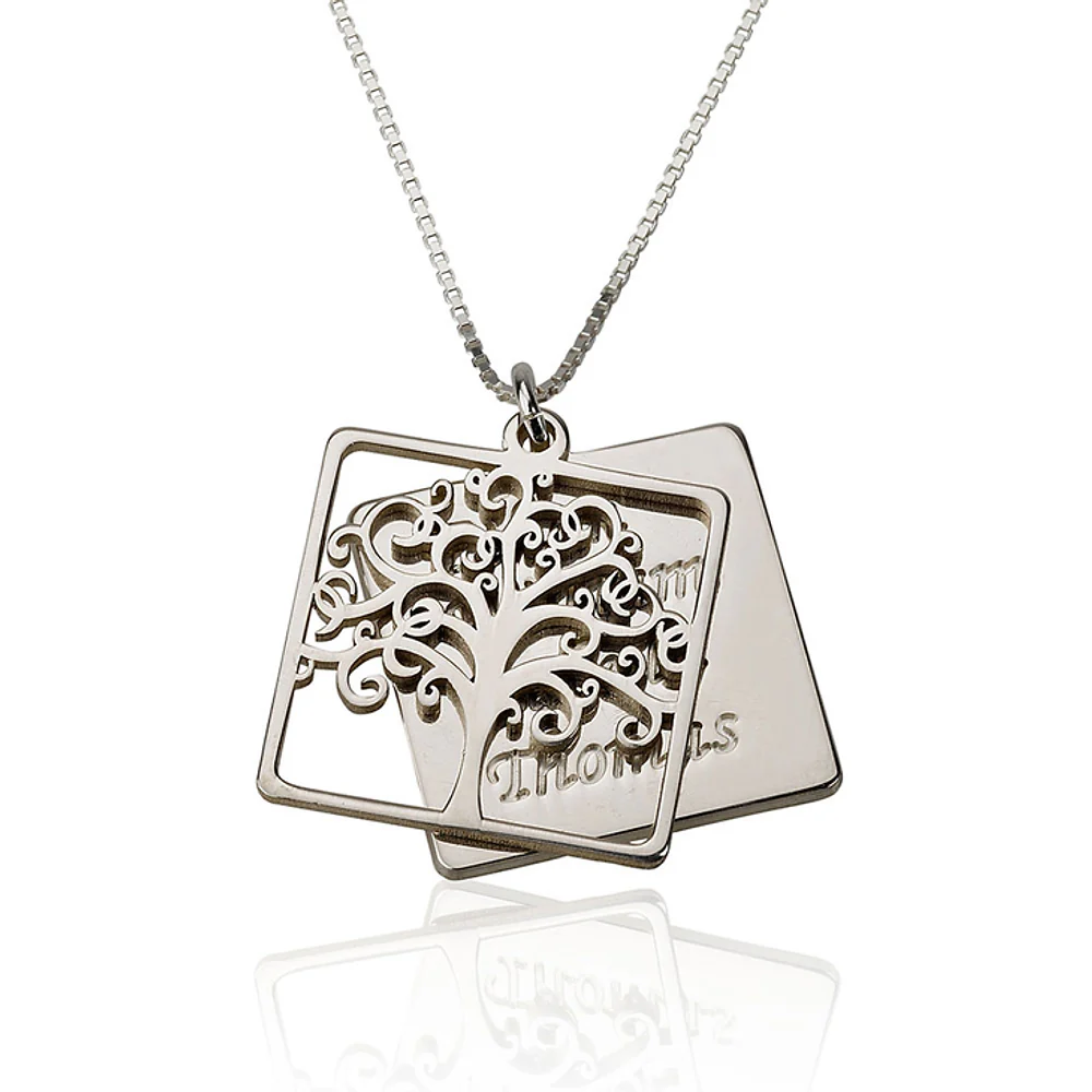 Gold & Silver Personalized Engraved Family Tree Necklace - FKJNKLU6205 - Image 3