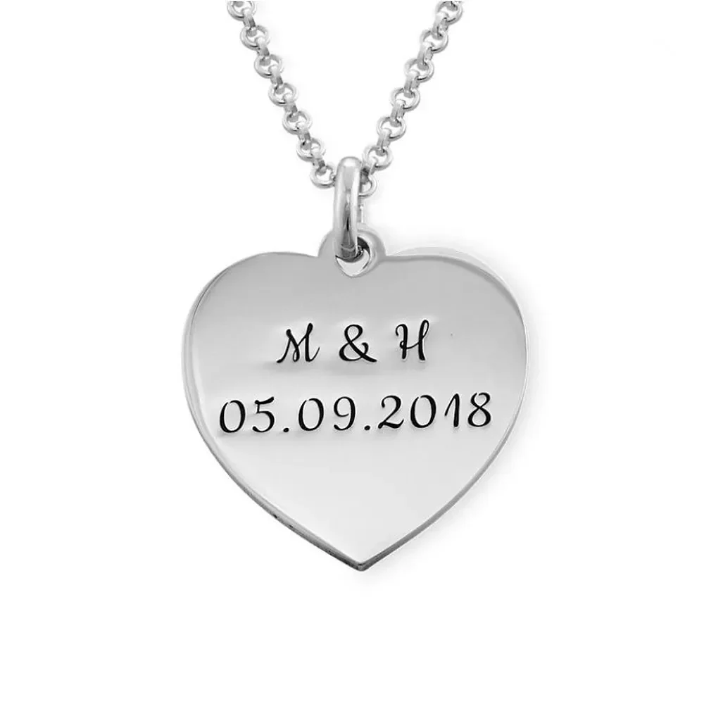Gold & Silver Personalized Engraved Heart Necklace - FKJNKLU6153 - Image 3