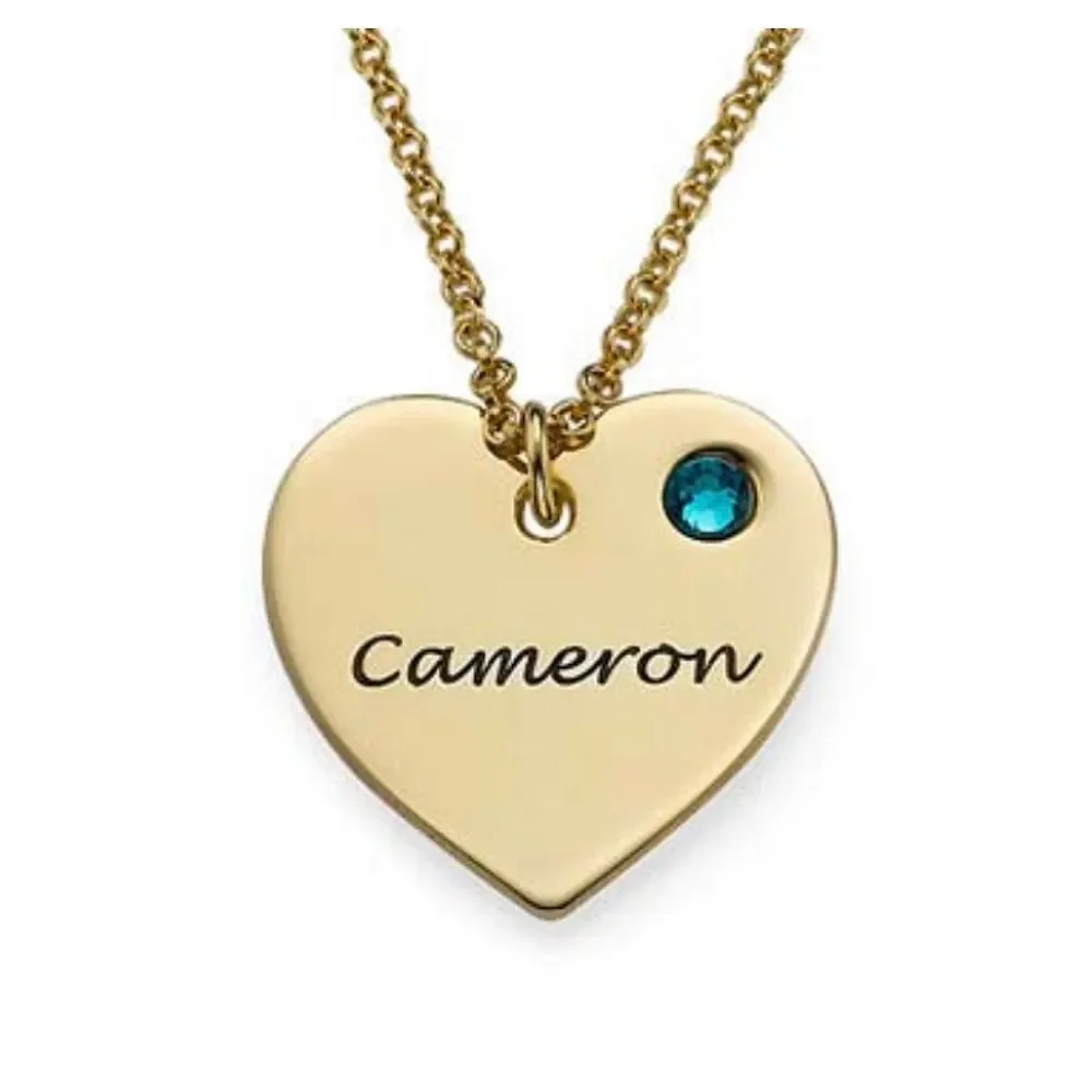 Gold & Silver Personalized Engraved Heart with Birthstone Necklace - FKJNKLU6158 - Image 4