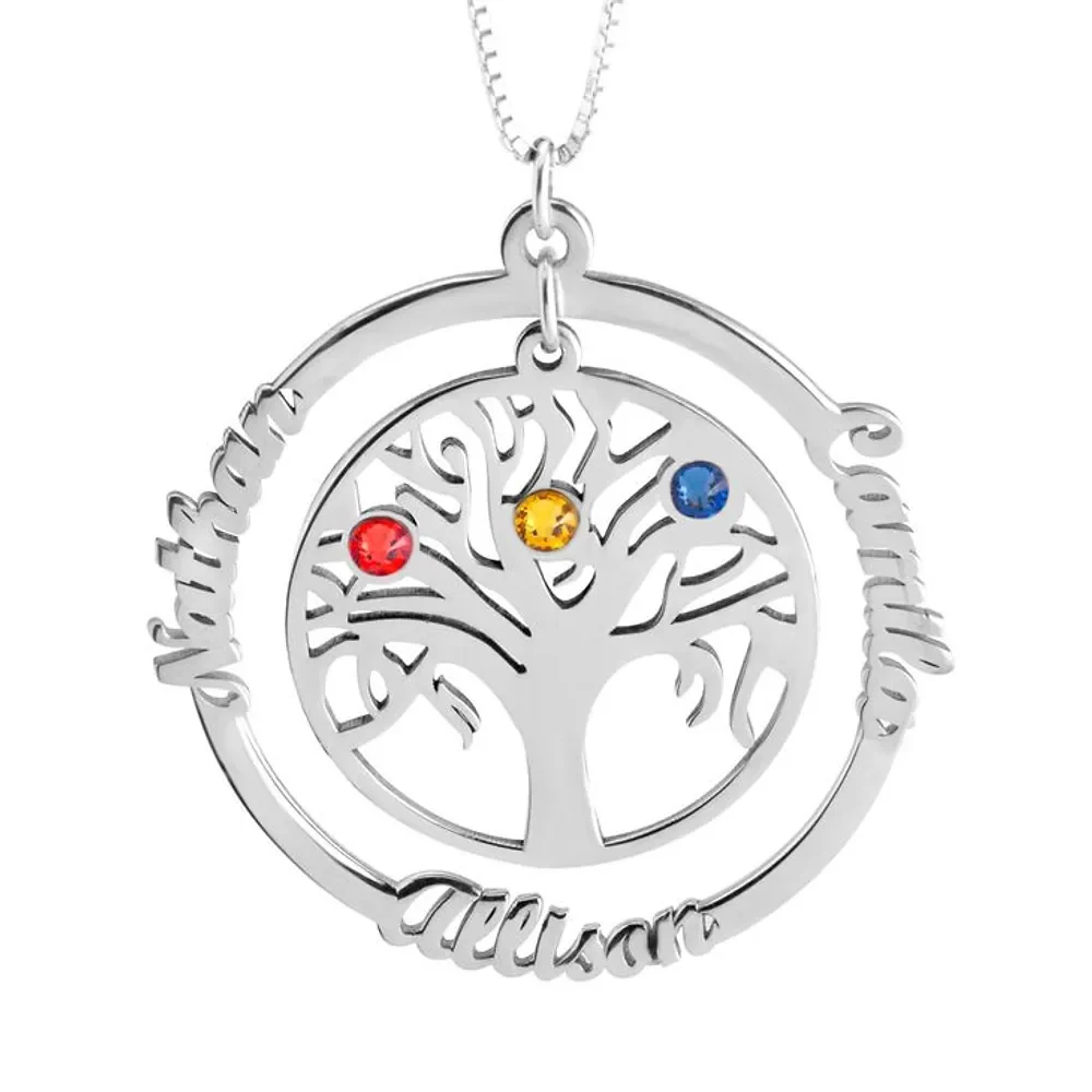 Gold & Silver Personalized Family Tree Necklace With Birthstone - FKJNKLU6206 - Image 4