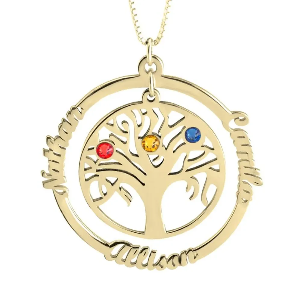 Gold & Silver Personalized Family Tree Necklace With Birthstone - FKJNKLU6206 - Image 7
