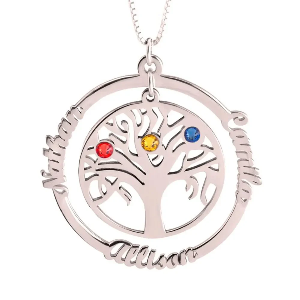 Gold & Silver Personalized Family Tree Necklace With Birthstone - FKJNKLU6206 - Image 9