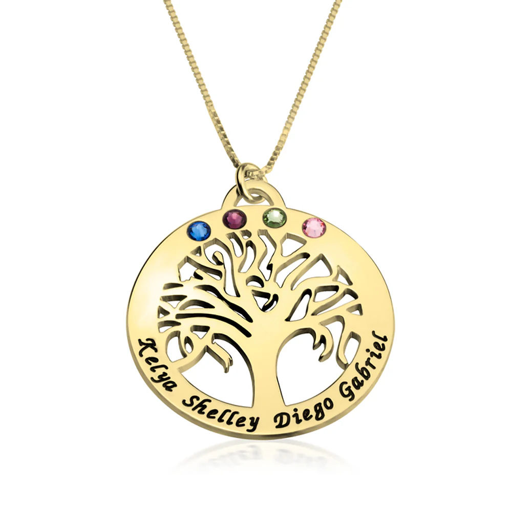 Gold & Silver Personalized Family Tree Necklace With Birthstone - FKJNKLU6208 - Image 2
