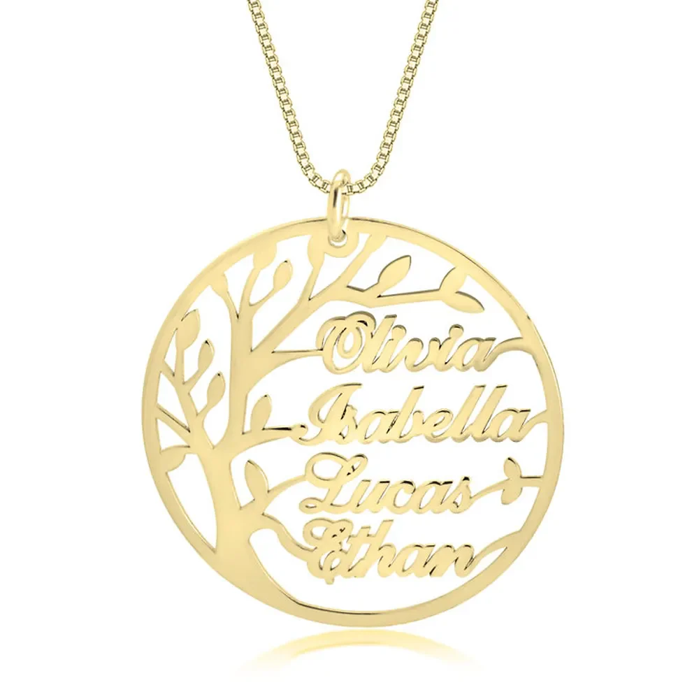 Gold & Silver Personalized Family Tree Necklace with Names - FKJNKLU6198 - Image 2