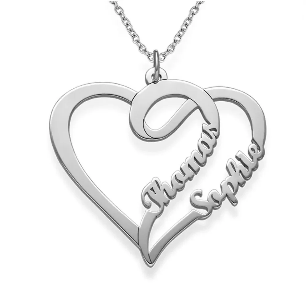 Gold & Silver Personalized Heart Double Name Necklace - FKJNKLU6185 - Image 3
