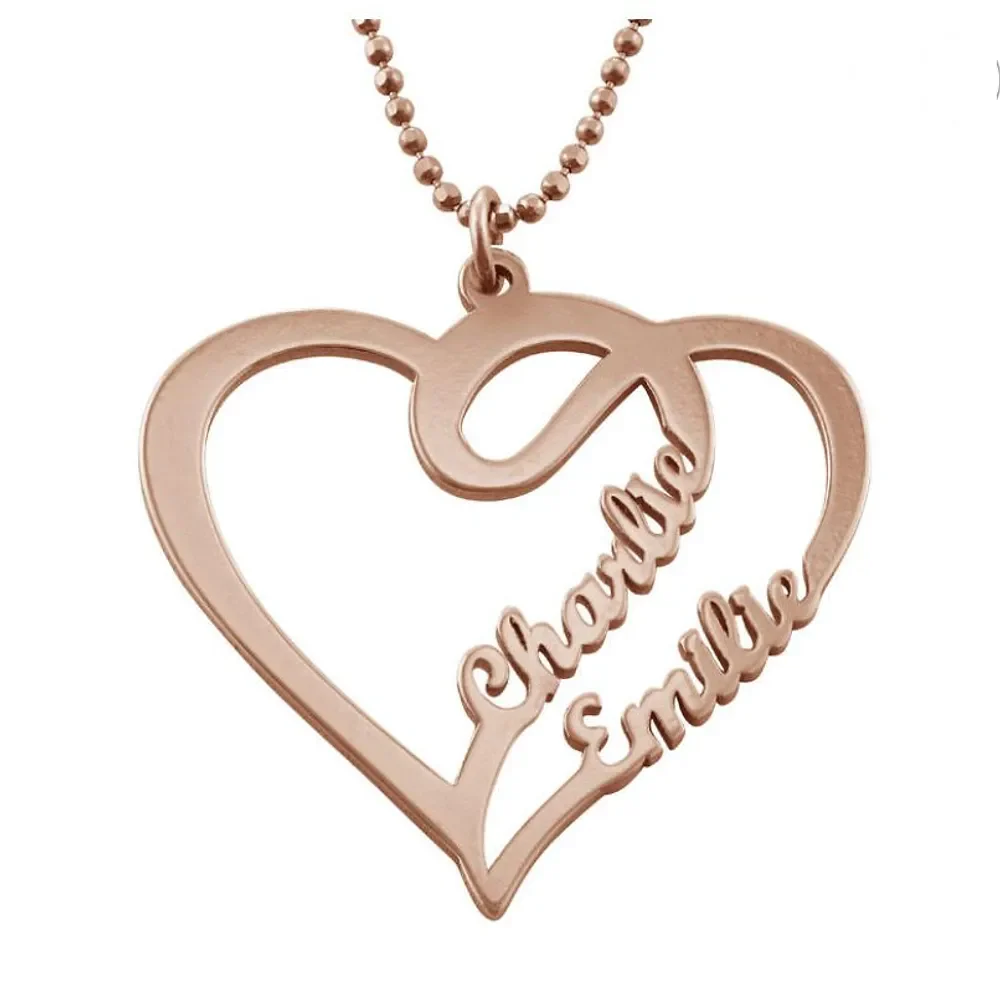 Gold & Silver Personalized Heart Double Name Necklace - FKJNKLU6185 - Image 4