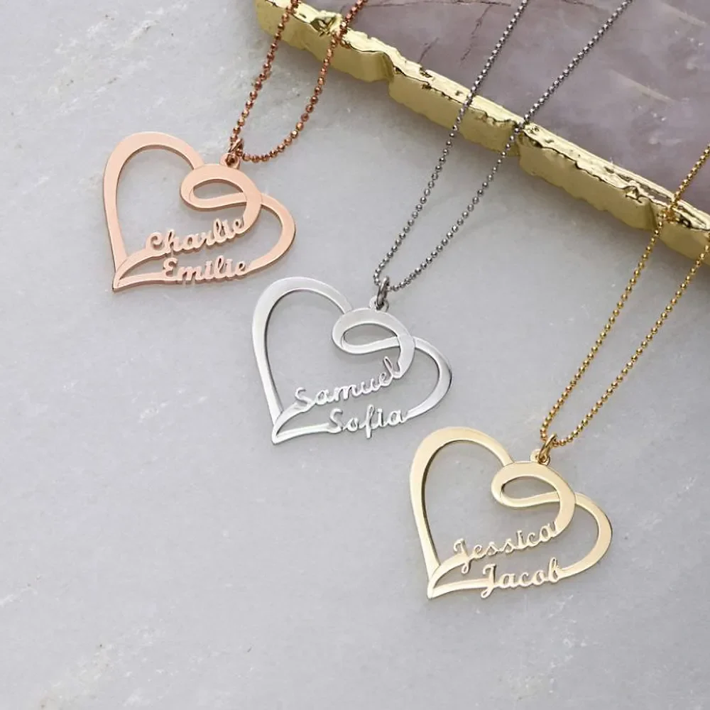 Gold & Silver Personalized Heart Double Name Necklace - FKJNKLU6185 - Image 5
