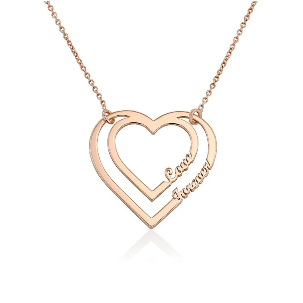 Gold & Silver Personalized Heart Pendant with Two Names Necklace - FKJNKLU6157 - Image 2