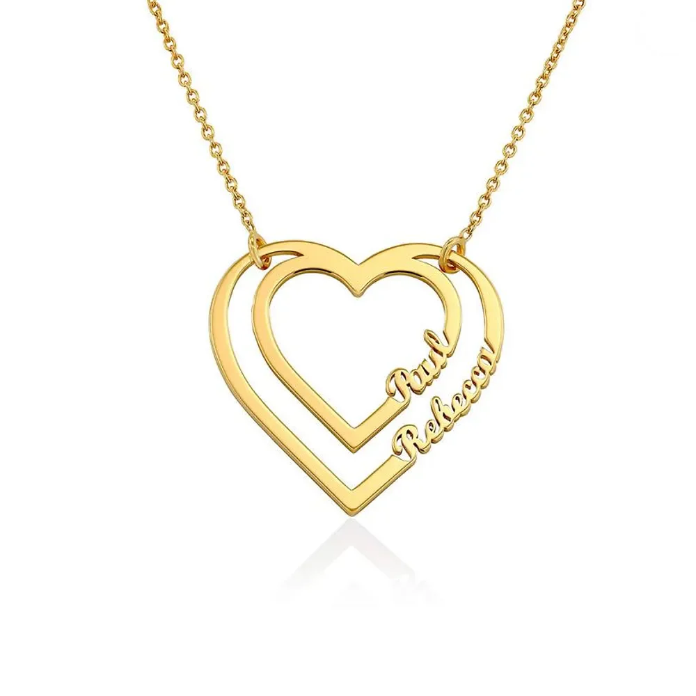 Gold & Silver Personalized Heart Pendant with Two Names Necklace - FKJNKLU6157 - Image 3