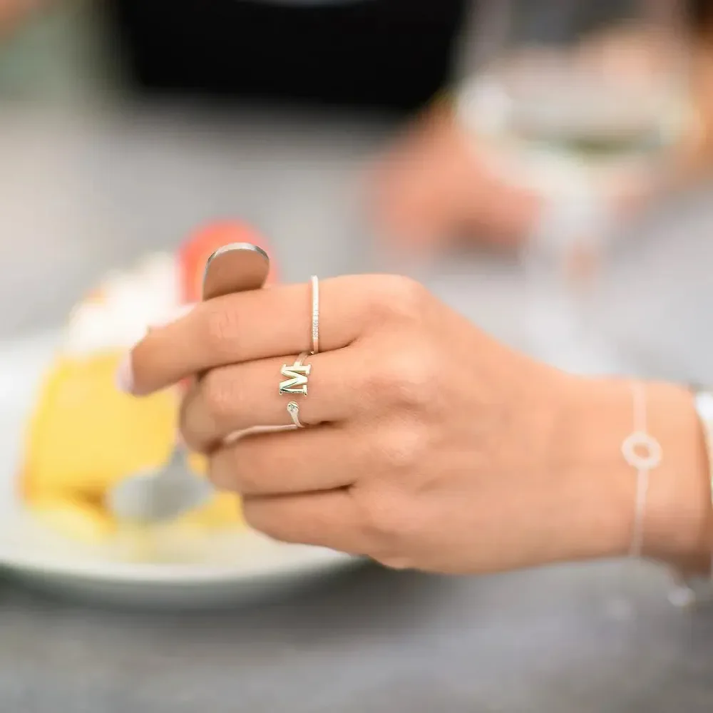 Gold & Silver Personalized Initial Letter Ring with Birthstone - FKJRNU6239 - Image 5