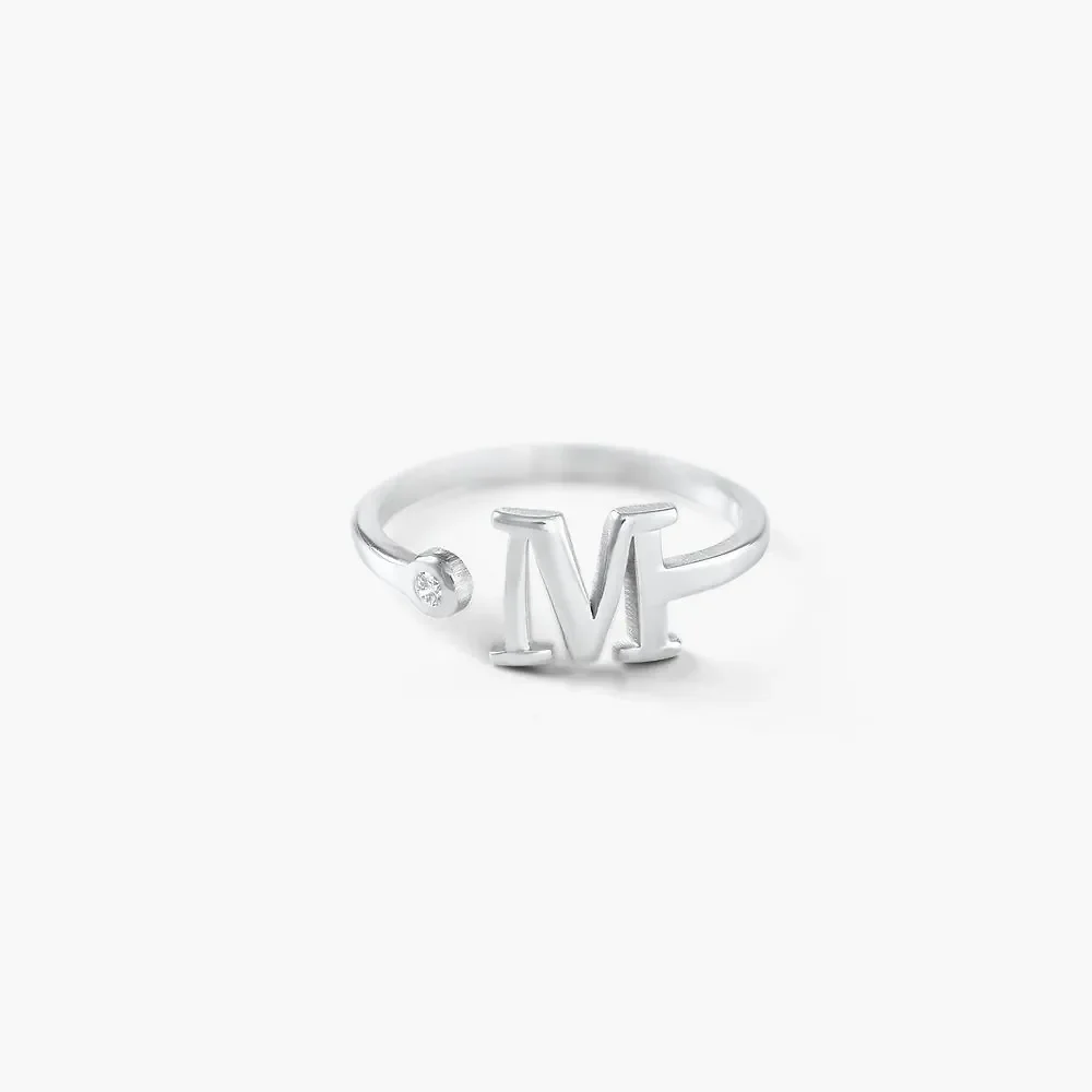 Gold & Silver Personalized Initial Letter Ring with Birthstone - FKJRNU6239 - Image 7