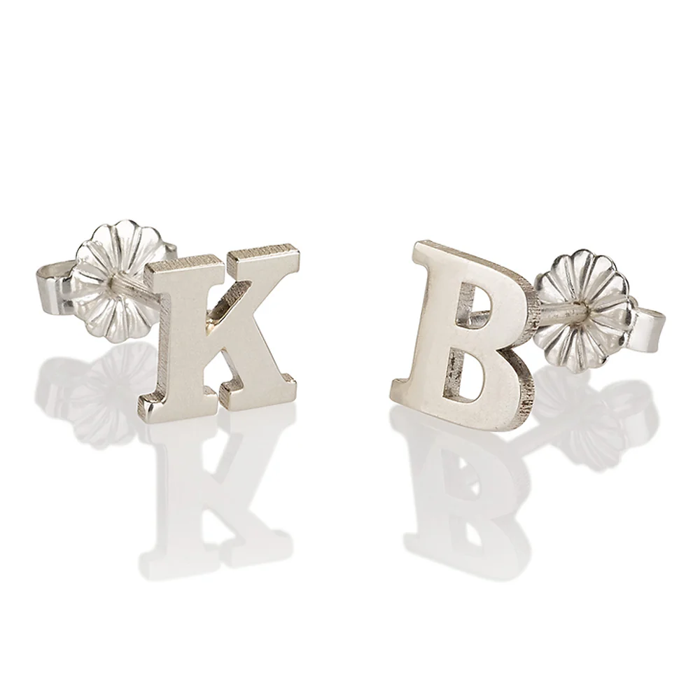Gold & Silver Personalized Initial Stud Earrings - FKJERNU6248 - Image 3