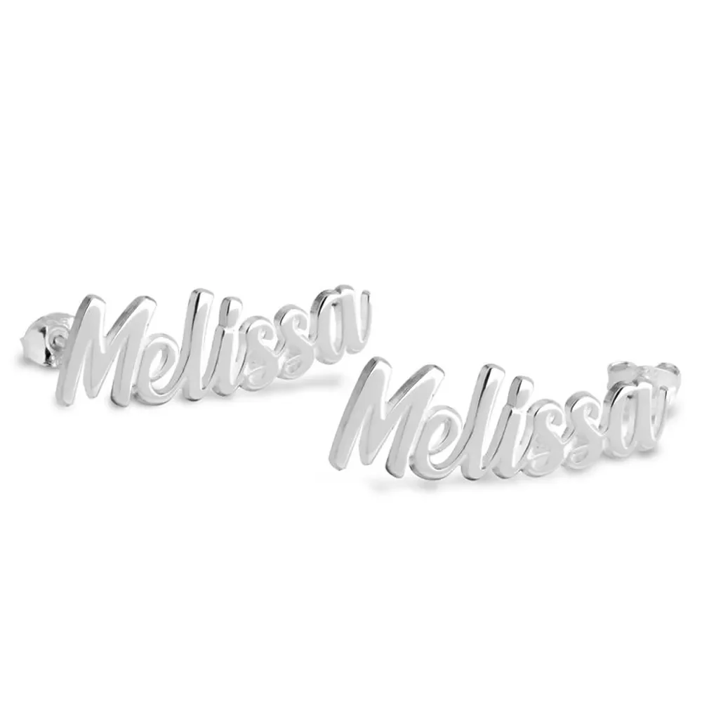 Gold & Silver Personalized Name Earrings - FKJERNU6245 - Image 3