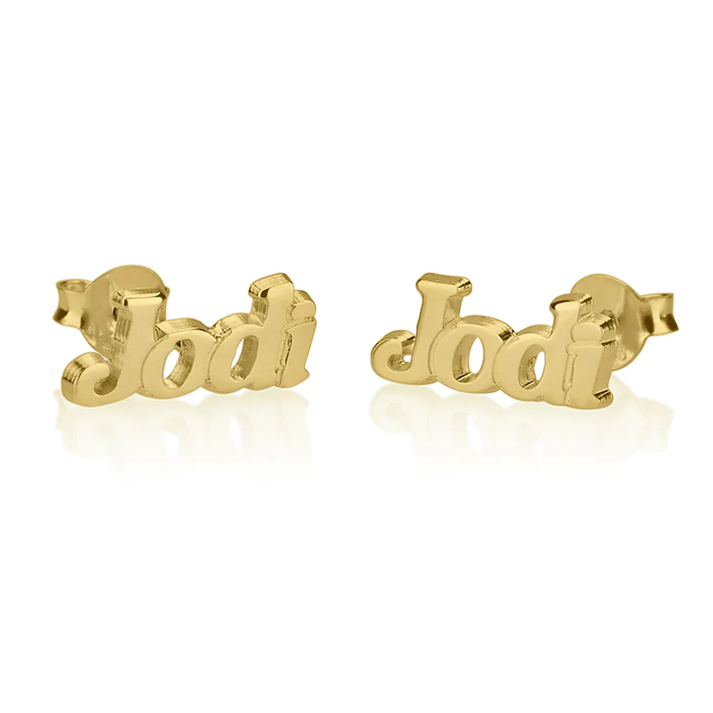 Gold & Silver Personalized Name Stud Earrings - FKJERNU6246 - Image 3