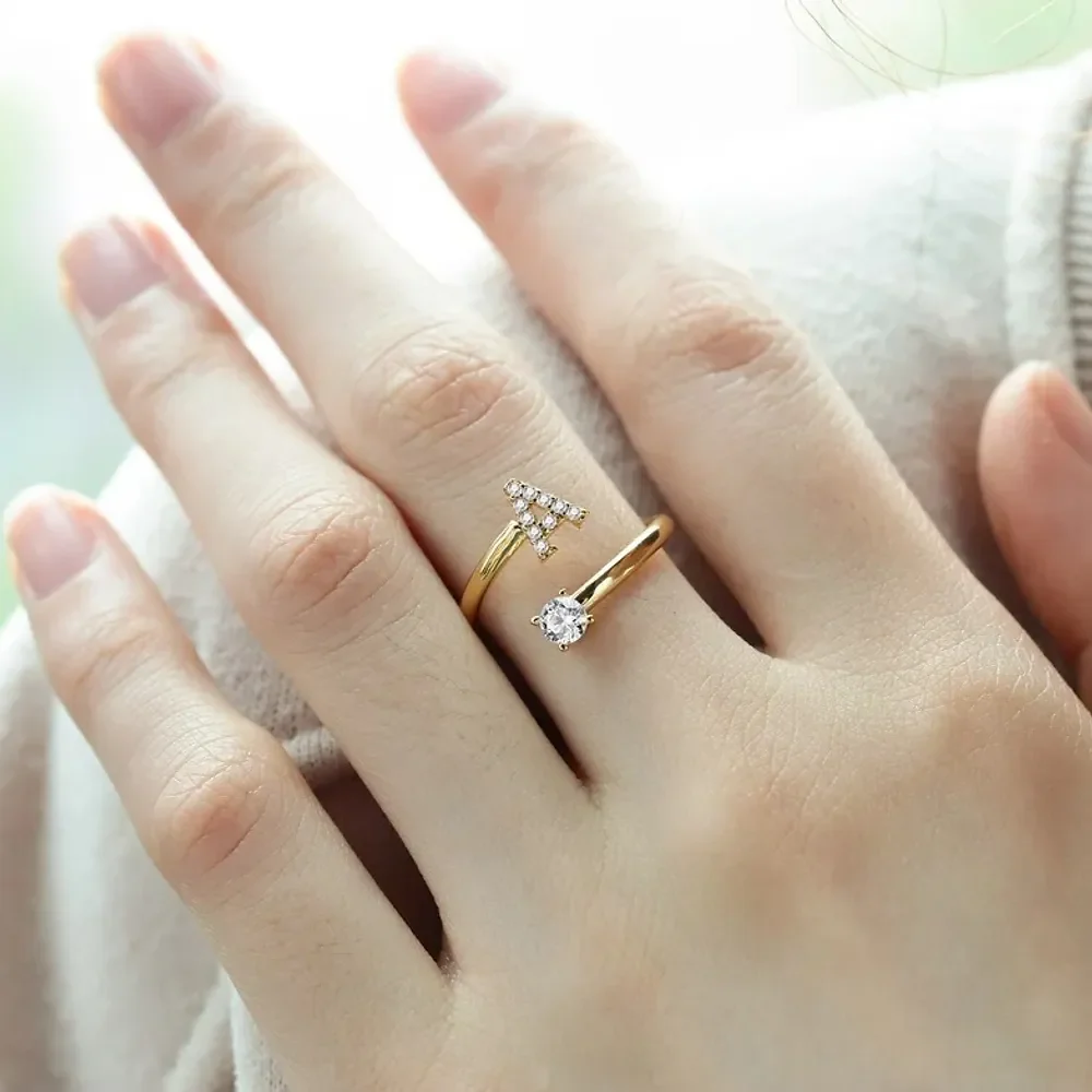 Gold & Silver Personalized Stone Initial Ring - FKJRNU6238 - Image 3