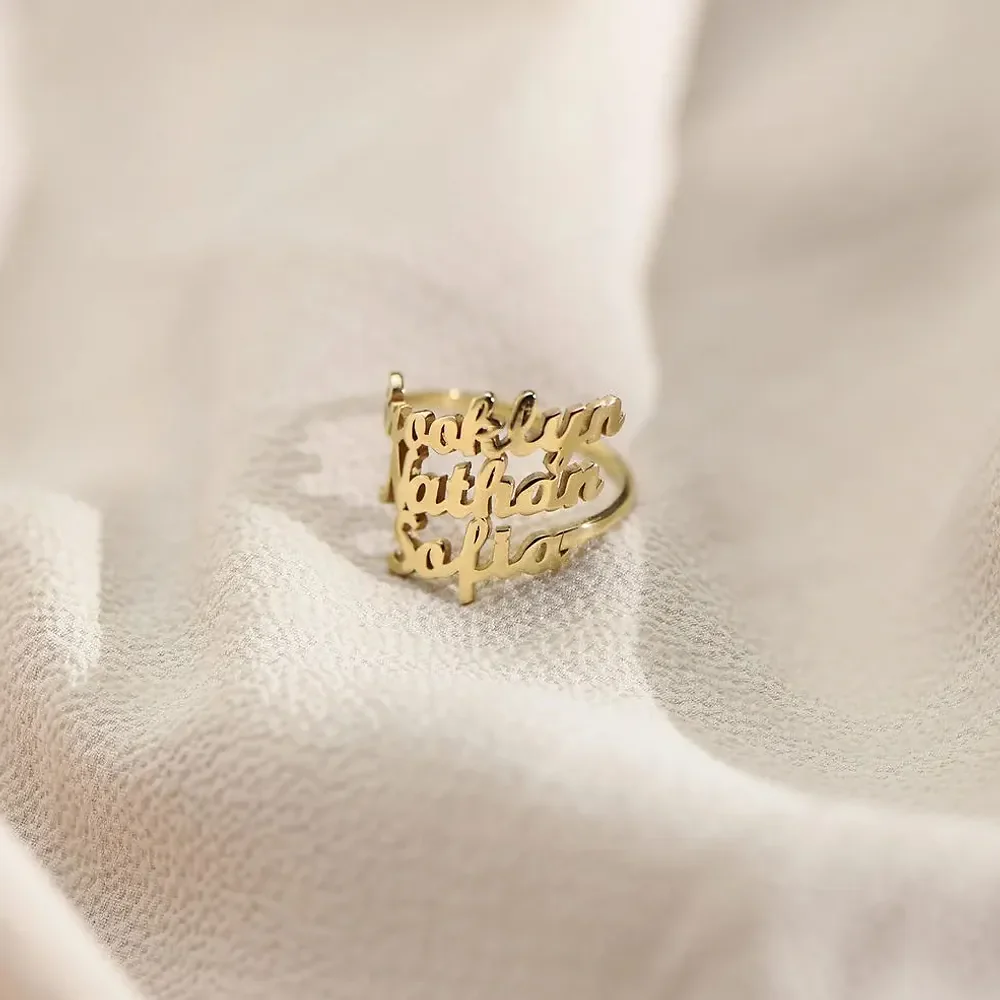Gold & Silver Personalized Three Name Ring - FKJRNU6221 - Image 8