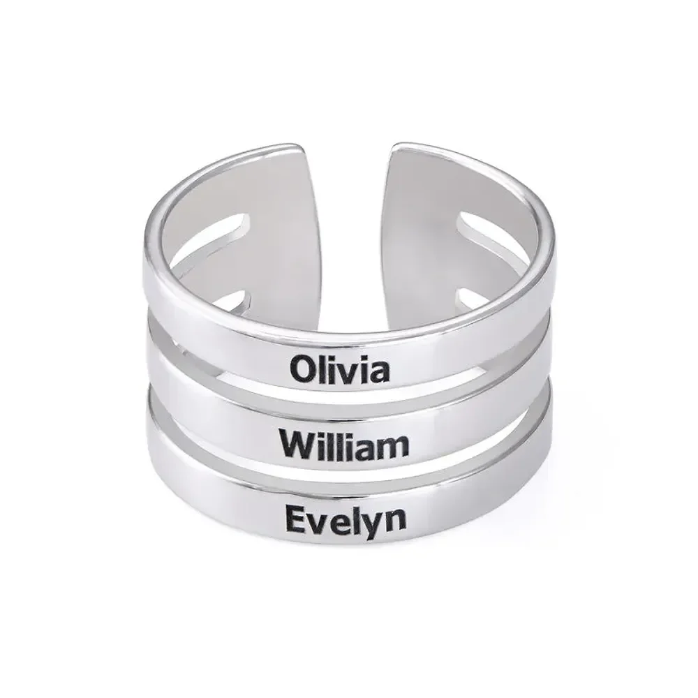 Gold & Silver Personalized Three Name Ring - FKJRNU6229 - Image 10