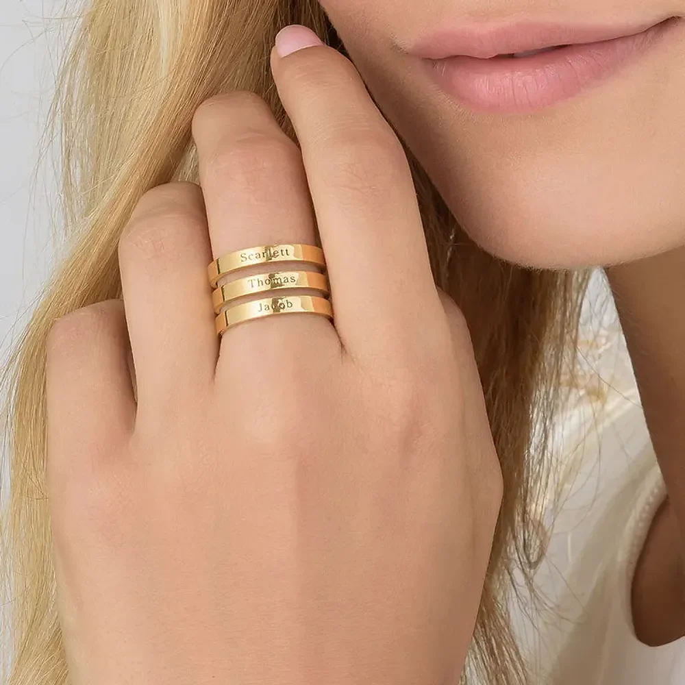 Gold & Silver Personalized Three Name Ring - FKJRNU6229 - Image 3