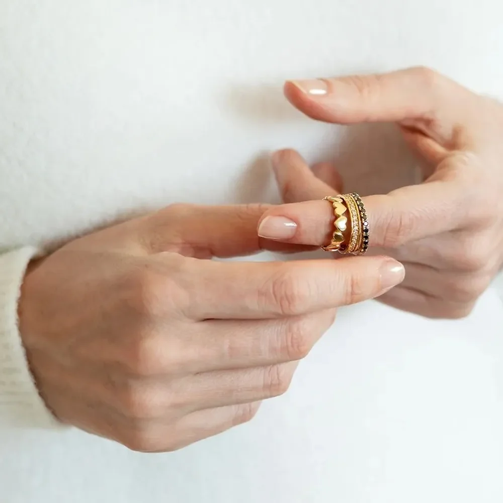 Gold & Silver Personalized Tiny Heart Stackable Ring - FKJRNU6233 - Image 7