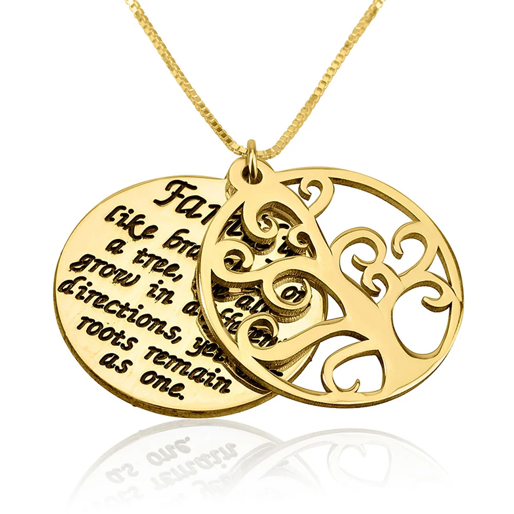 Gold & Silver Personalized Tree Of Life Pendant Necklace - FKJNKLU6210 - Image 2