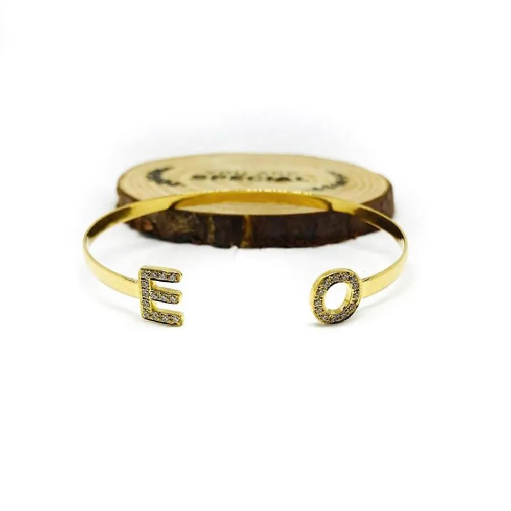 Gold & Silver Personalized Two Letter Stone Bangle - FKJBNGU6275 - Image 2
