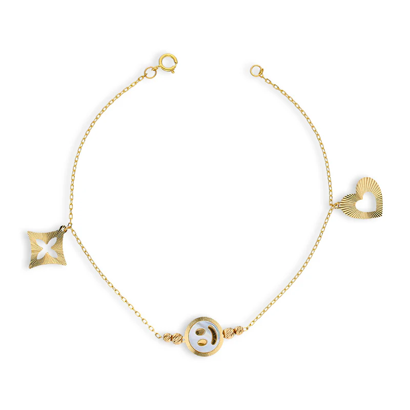 Gold Smiley Face and Hanging Charm Bracelet 21KT - FKJBRL21KU6035