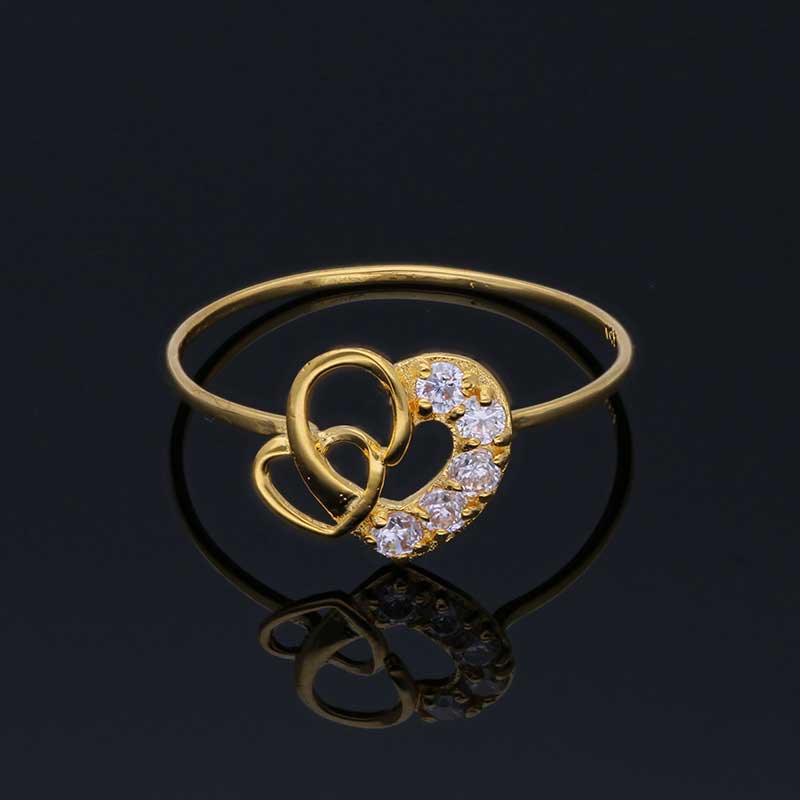 Gold Solitaire in Twisted Twin Hearts Shaped Ring 18KT - FKJRN18KU2006 - Image 7